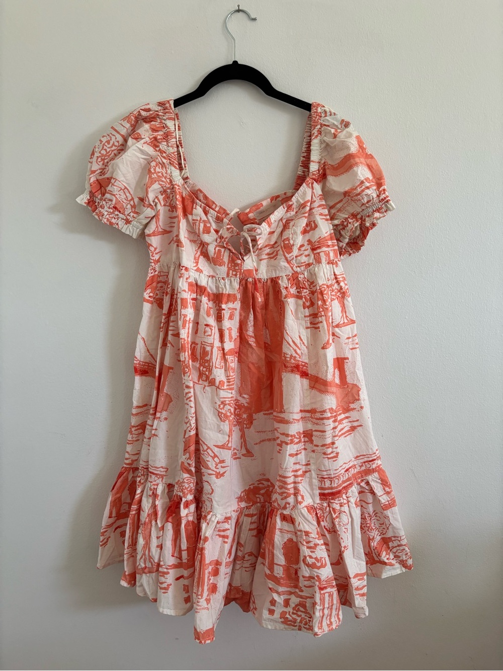 Urban Outfitters Cream and Coral Printed Mini Dress